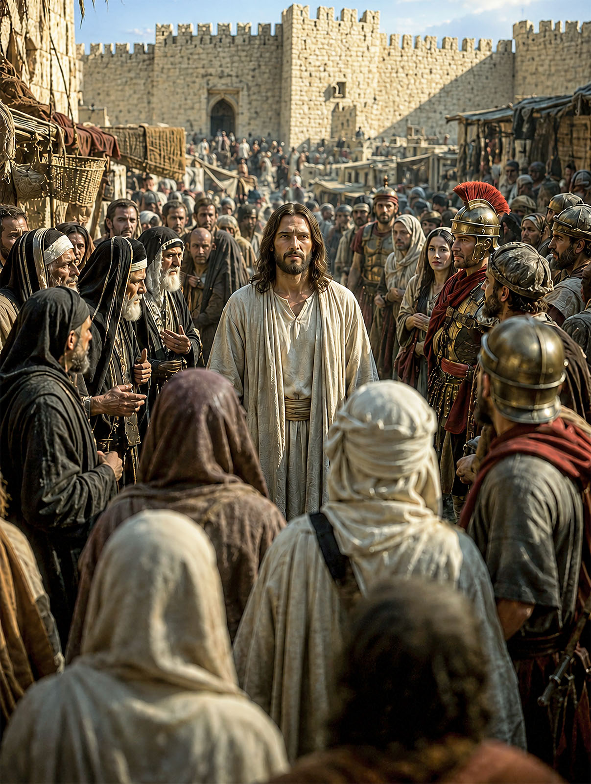Jesus walking through the Passover crowds